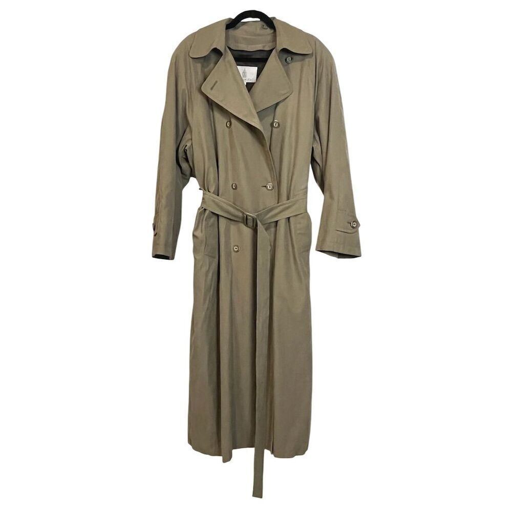London Fog Women's Trench Coat Size 14 Beige Double-Breasted Long Fall Outdoors